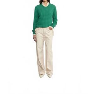 NEW ENZA COSTA cashmere cotton cable knit easy crew sweater in emerald